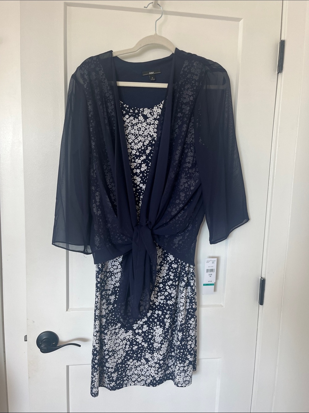 R&K Navy Floral Slip Dress with Sheer Navy Cover-Up